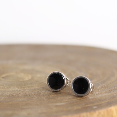 Black Tourmaline Earrings, Men Earrings Stud, Black Stud Earrings, Small Black Earrings - image1